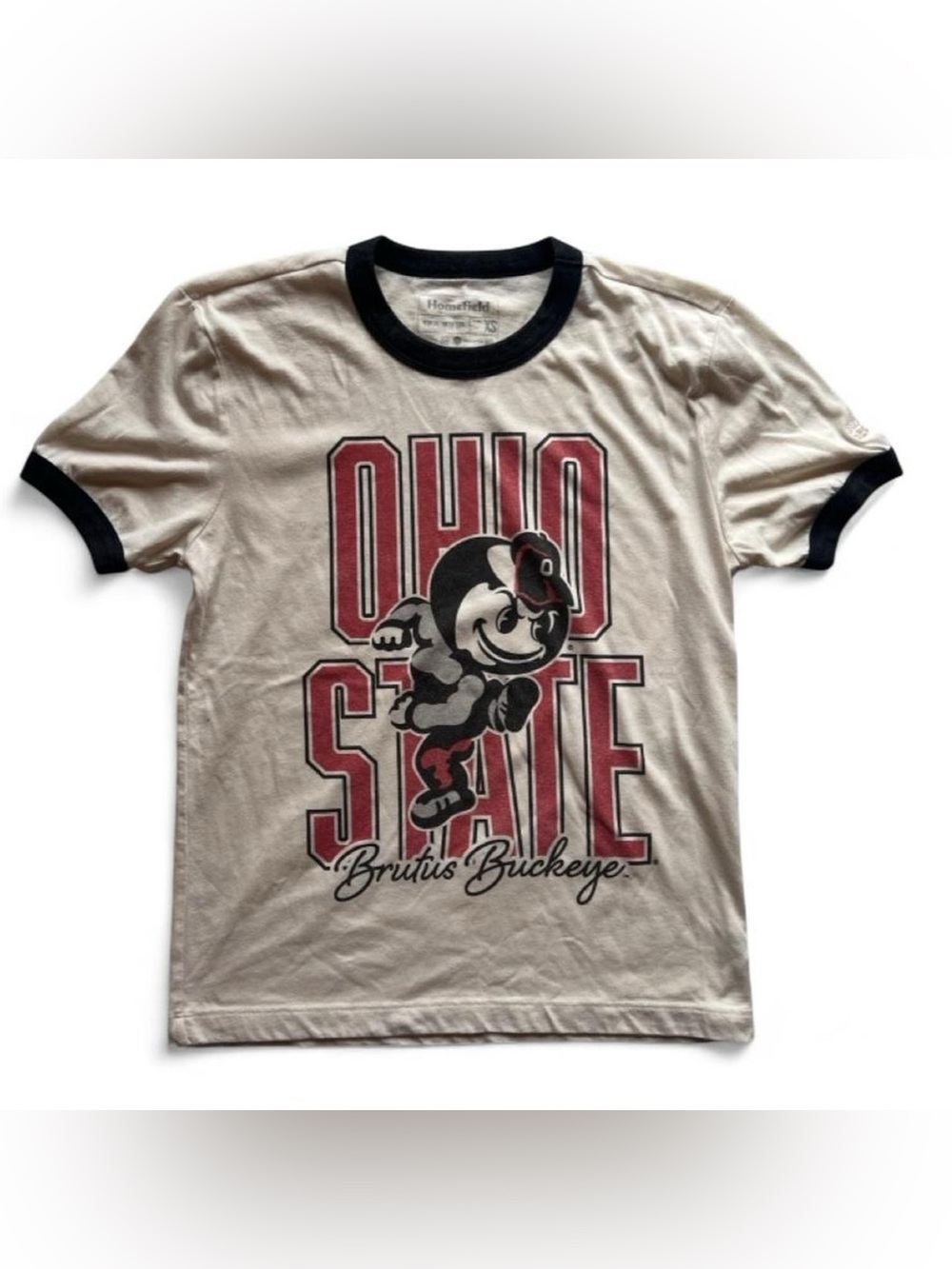 Ohio State Brutus Buckeye Ringer Tee Womens XS